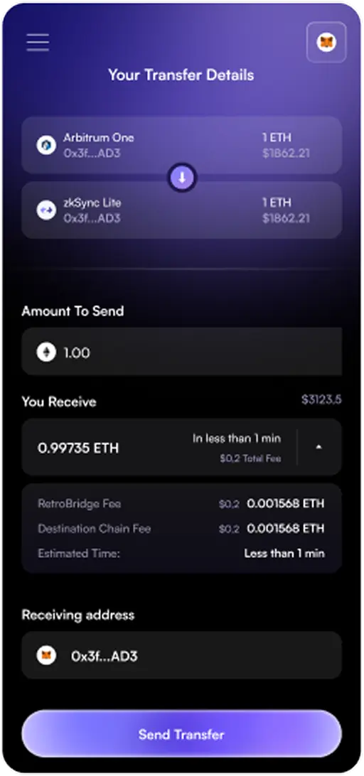 mobile screen with a transfer details